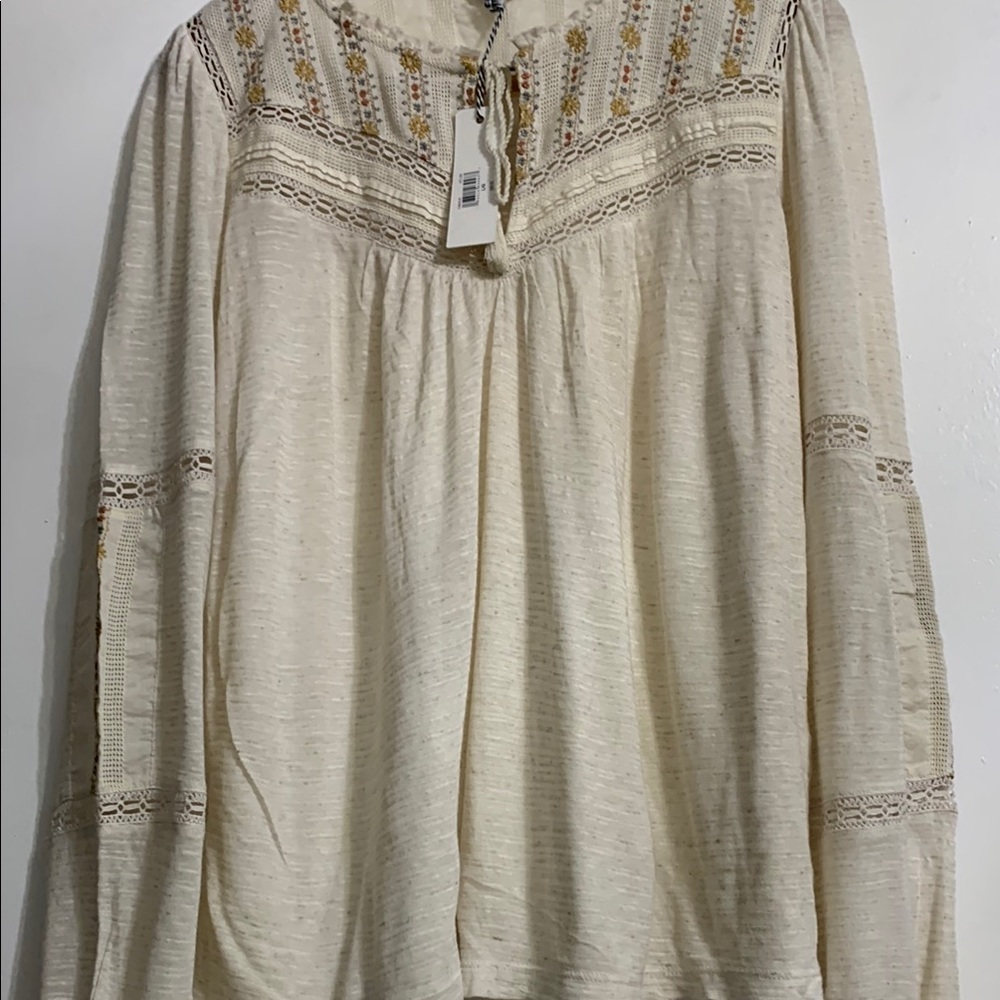 Lucky Brand Cream Long Sleeve Embellished Blouse - Picture 5 of 5